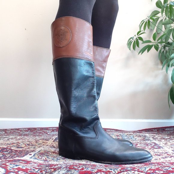 Black Brown Leather Riding Boots | Vintage | 8.5 - Picture 3 of 5